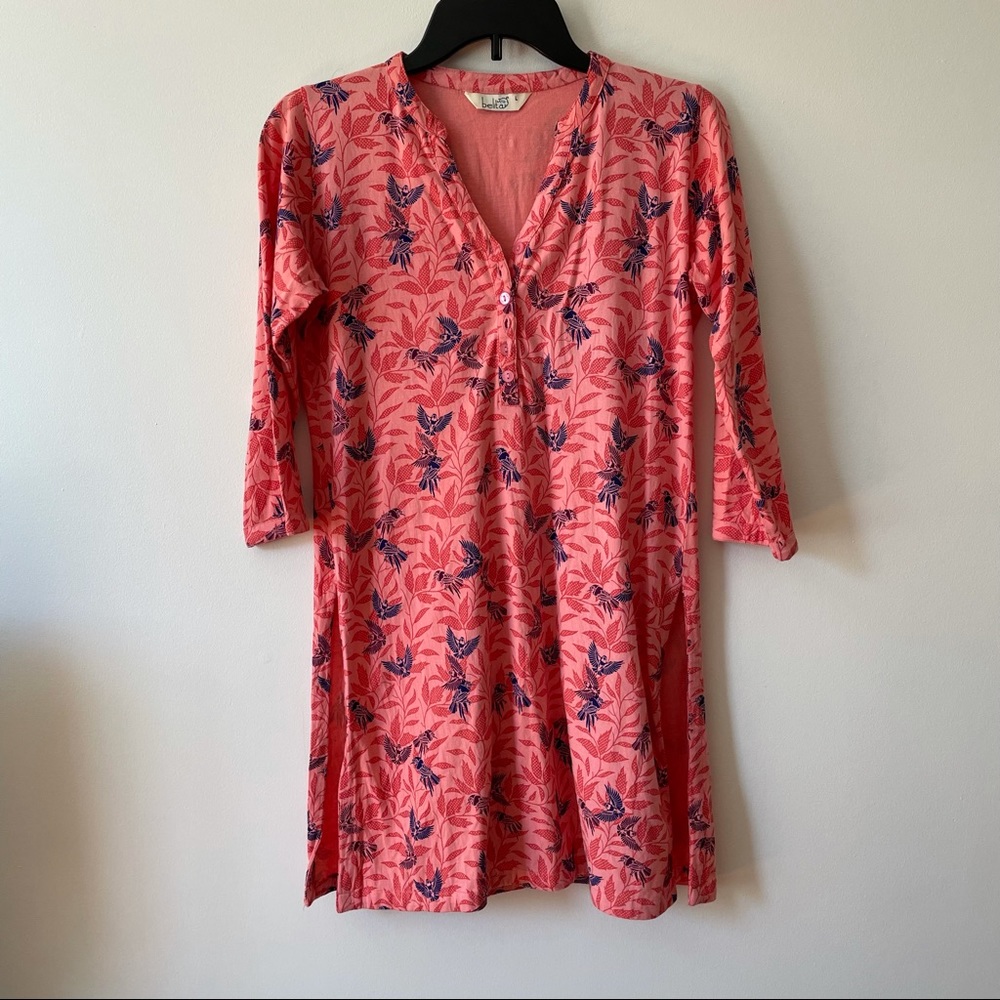 Pink/Salmon Bird Print Long Sleeve Tunic